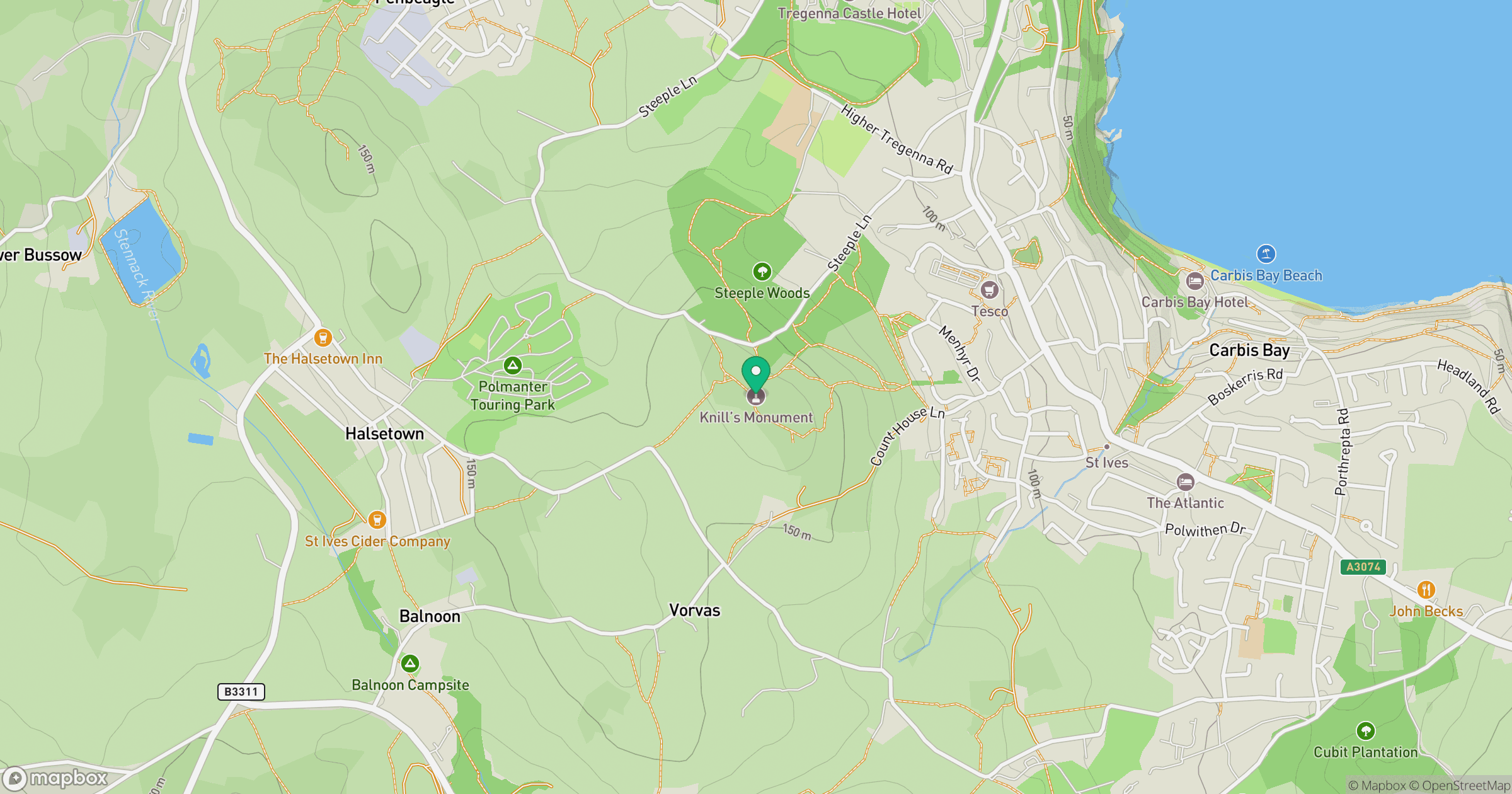 Trelyon Downs [Knill's Monument] location map