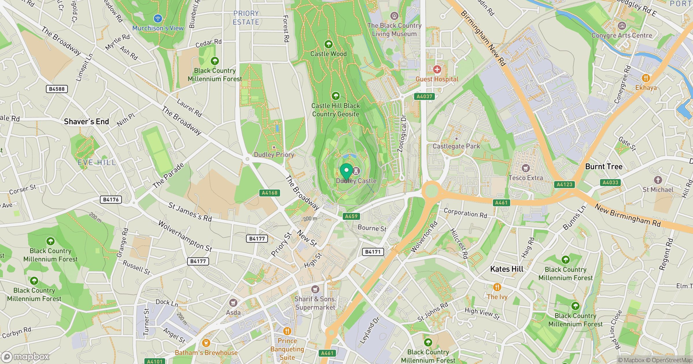 Dudley Castle location map