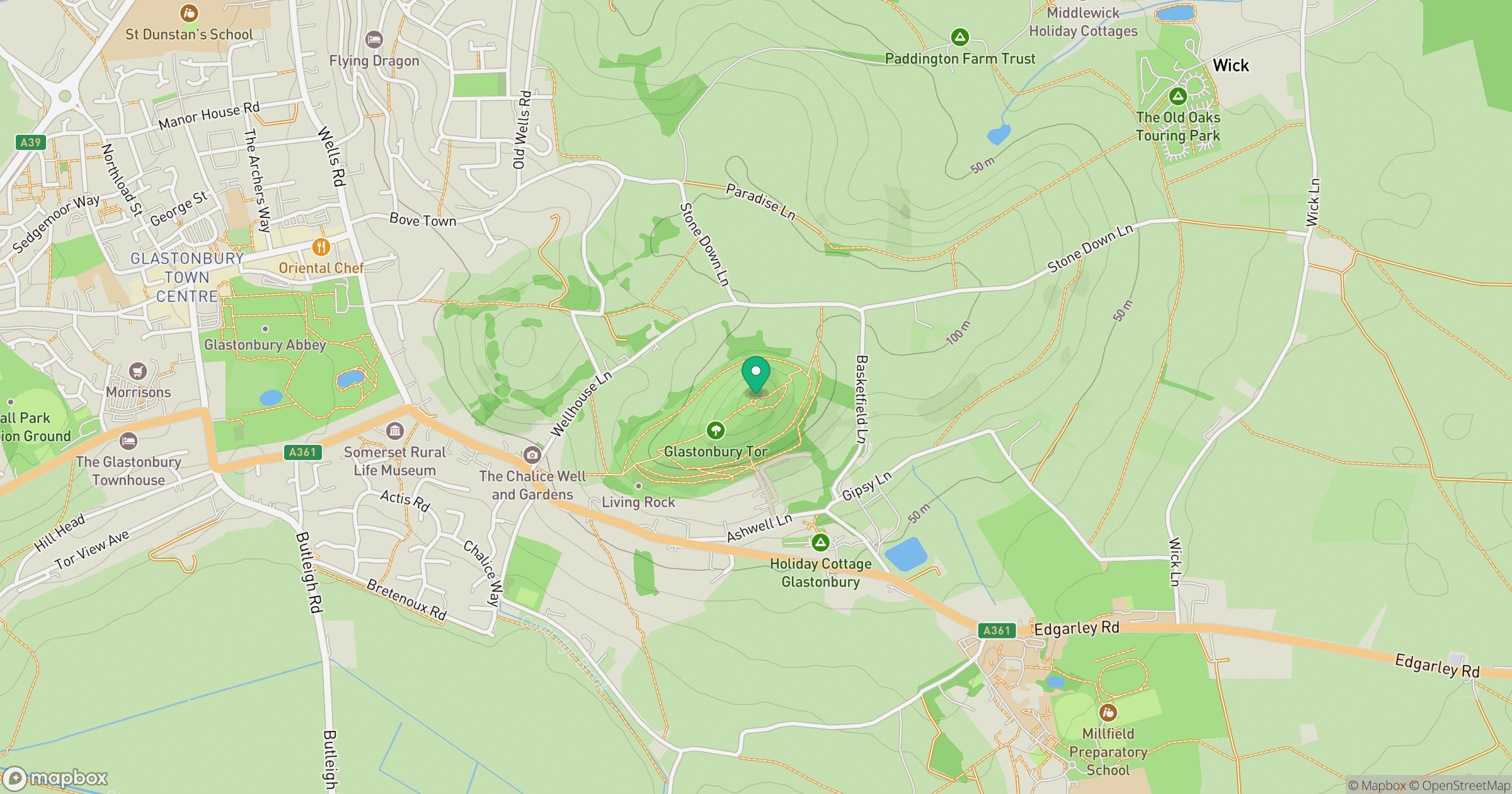 Glastonbury Tor location map