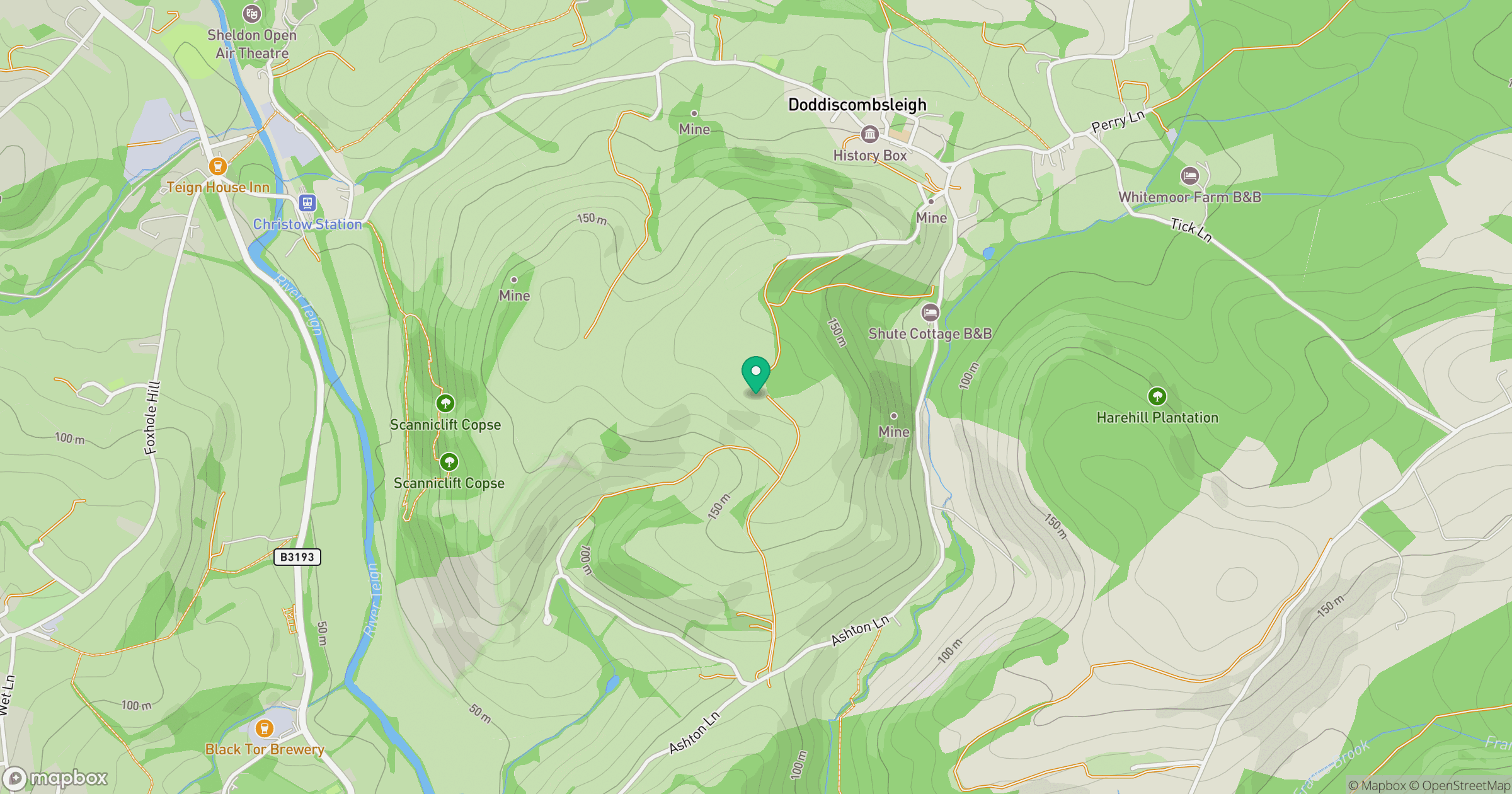 Doddiscombsleigh Hill location map