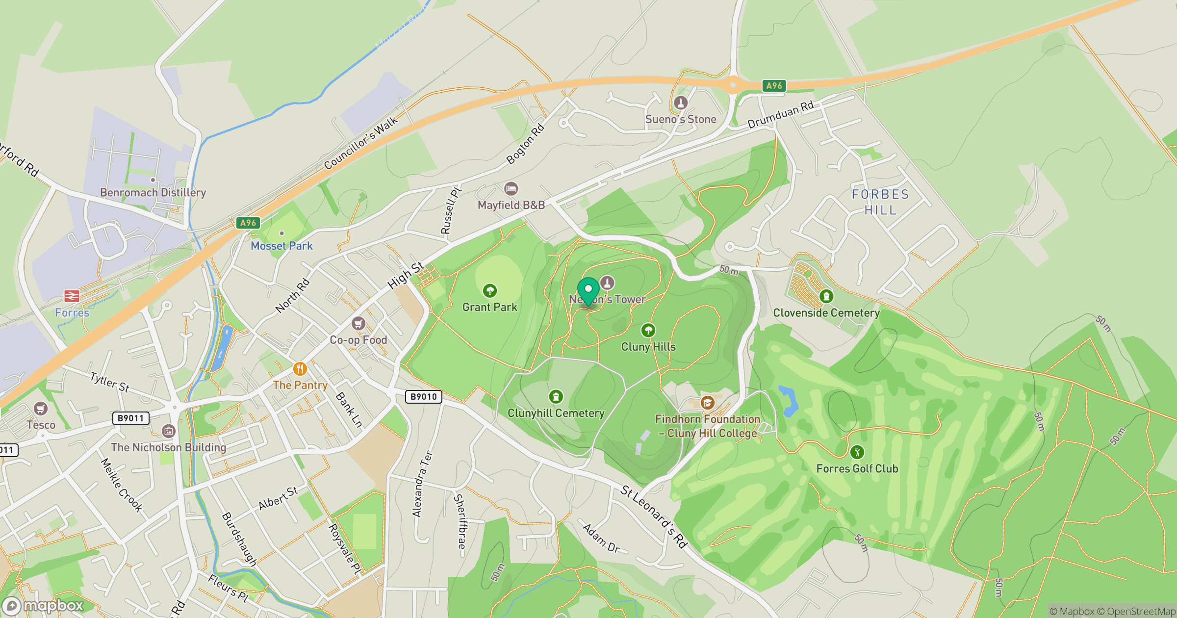 Cluny Hill - Nelson Tower location map
